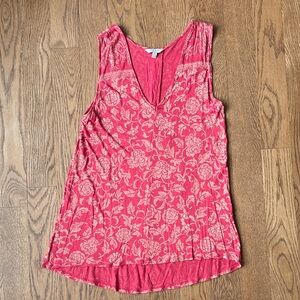 Lucky Brand Tunic Tank Top Women’s Medium Red Floral V-Neck